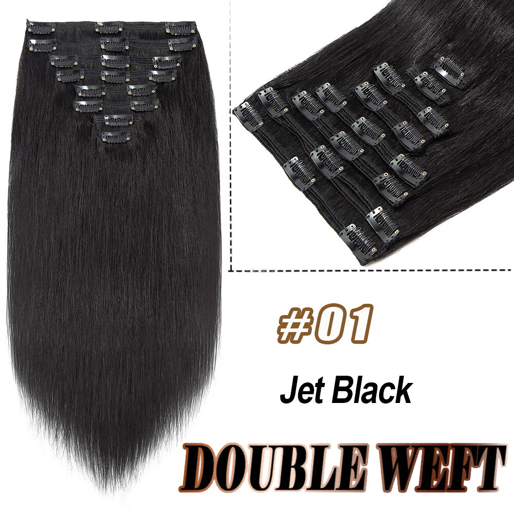 CLEARANCE Thick Double Weft 100% Human Hair Extensions Clip In Real Remy Hair US