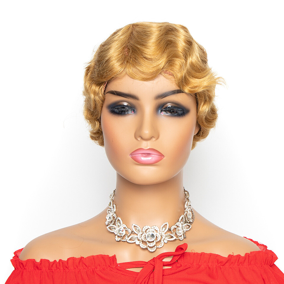 Short Mommy Pixie Cut Finger Wave Human Hair Wigs Brazilian Human Hair Wig