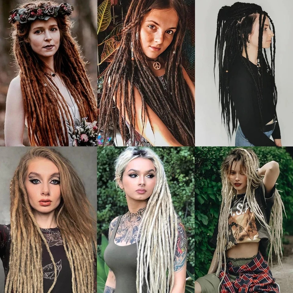 20 Strands Synthetic Dreadlock Extensions 24 Inch Black to White Single Ended…