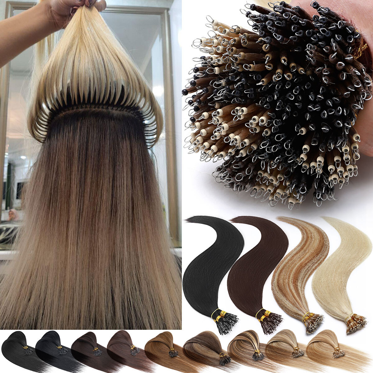 CLEARANCE Nano Ring 100% Human Remy Hair Extensions Micro Loop Beads Ombre 100pc