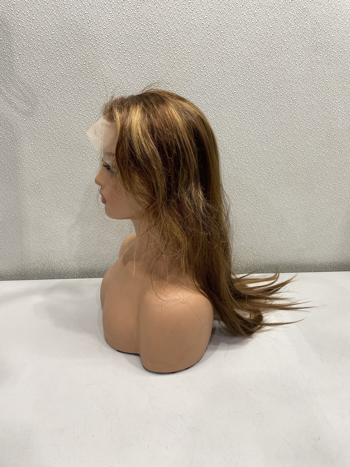 Brown With Highlights Straight Human Hair Blend Glueless Lace Front Wig, 24″