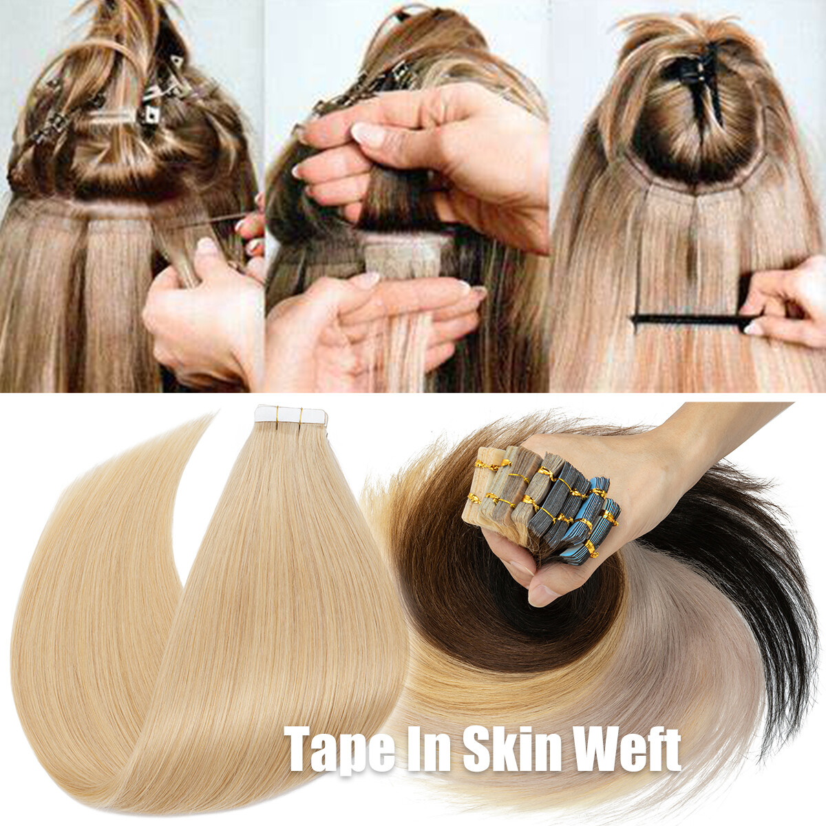 150G THICK Skin Weft Tape In 100% Human Remy Hair Extensions Full Head Highlight