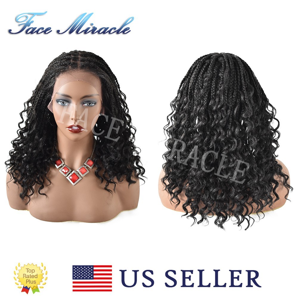 18.5″ Lace Front Box Braided Wig for Black Women Micro Twist Curly Ends Braids