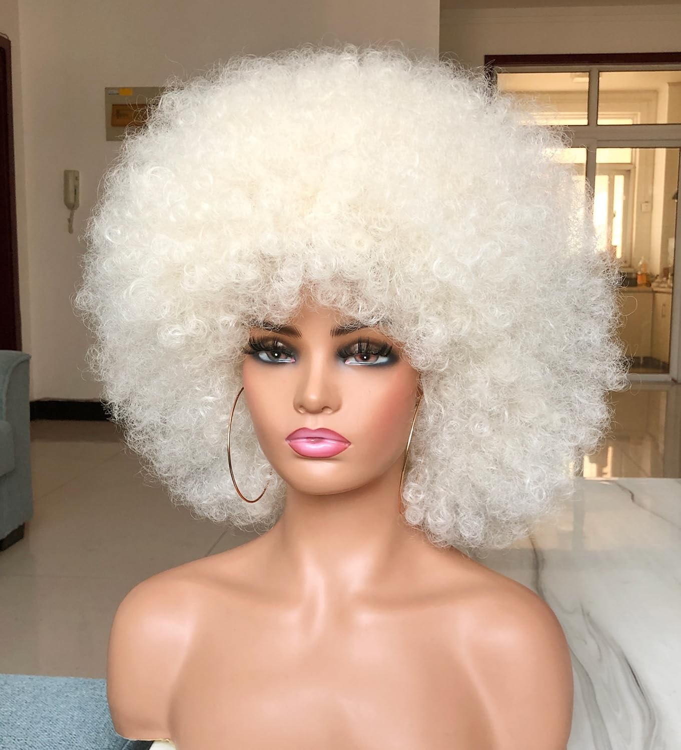 Short Afro Wig with Bangs for Black Women Afro Kinky Curly Wig 70s Premium Sy…