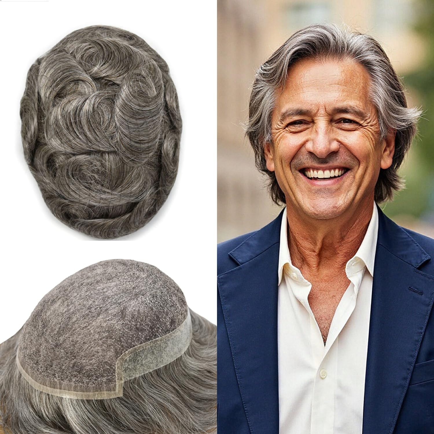 French Lace Front Toupee Human Hairpiece Bleached Knots Natural Hairline