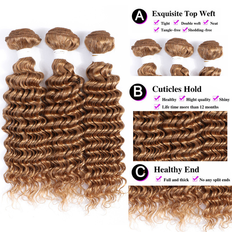 27# Color Deep Wave Ombre Color 10-26in 3 Bundles Brazilian 100% Human Hair