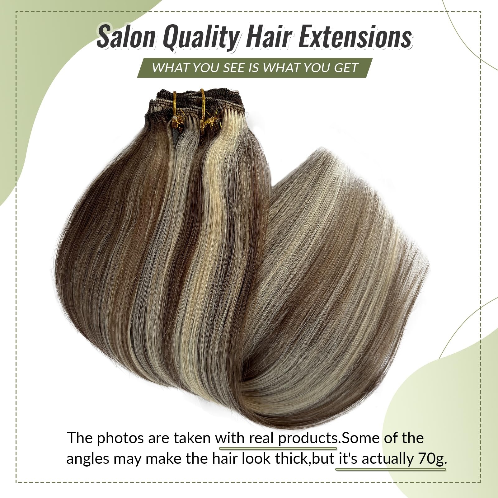 Remy Clip in Hair Extensions Brown Blonde Highlights 22 Inch Human Hair 5pcs Dou
