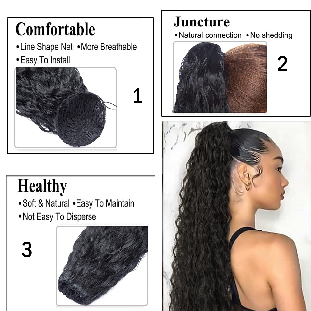 24″ Ombre Curly Long Drawstring Wrap Ponytail Hair Extension Hairpiece for Women