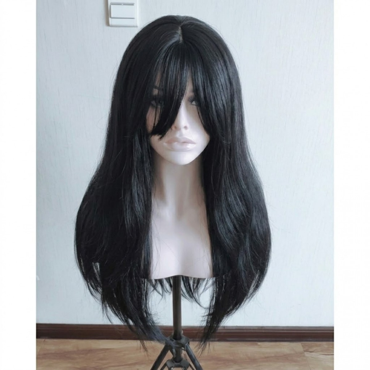 Long Straight Dress Up Wigs With Bangs Heat Resistant Synthetic Hair Black