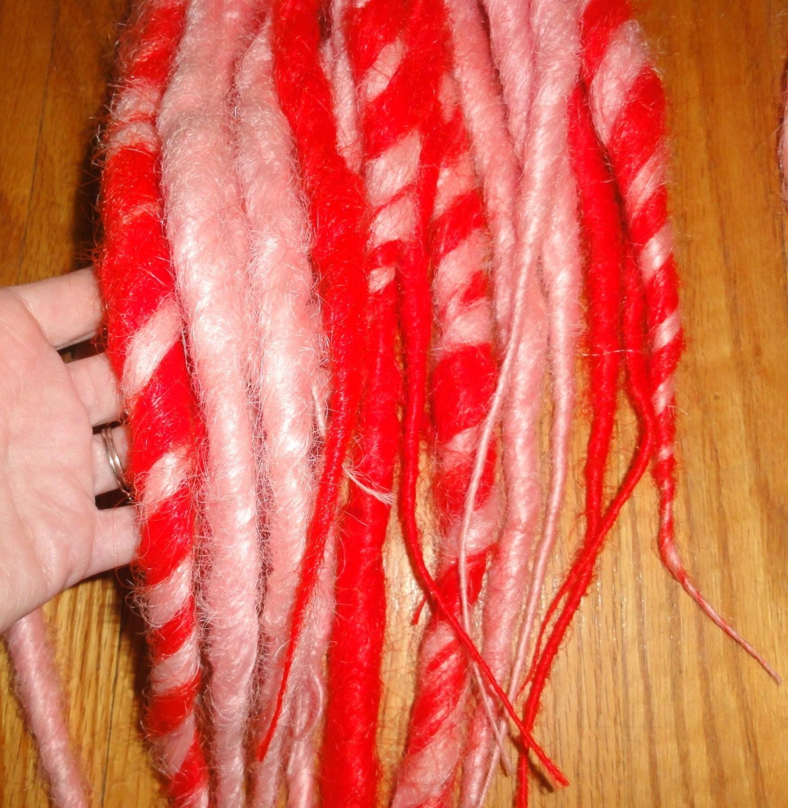 Pink & Red Dread Falls swirls dreadlocks hair extensions cyber goth dreads emo