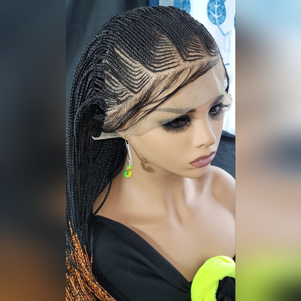 Braided Wig Micro Braids Black #350 Ombre Lace Front Glueless 54″ Extra Long NWT