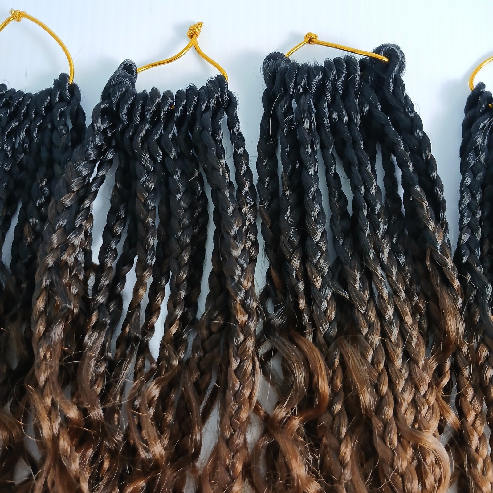 7 Packs Ombre Crochet Boho Box Braids with Curly Ends 14in Black Honey Blonde