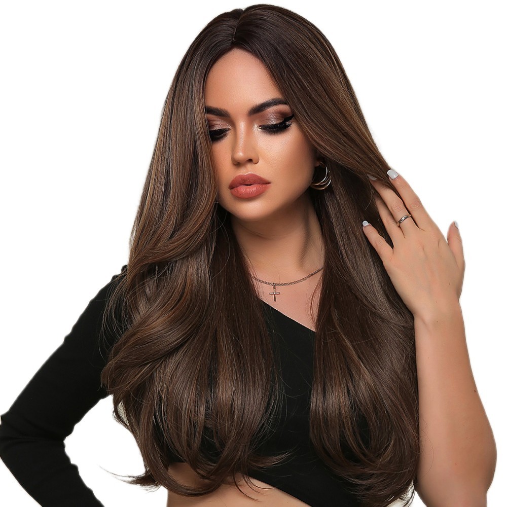 Mixed Brown Costume Wig Soft Long Wavy Synthetic Hair Heat Resistant