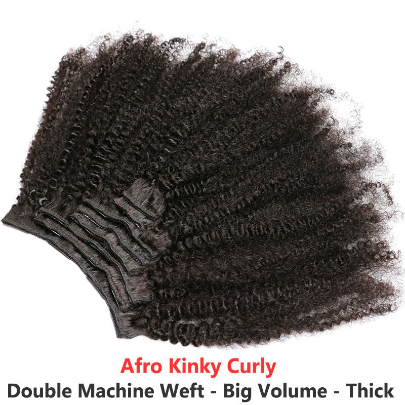 Afro Kinky Curly Yaki Clip In Virgin Human Hair Extensions Full Head Weave 4B 4C