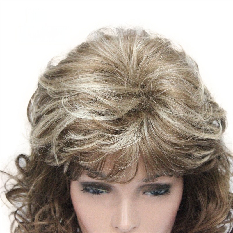 Fashion Layered Long Natural Blond Brown Curly Wavy Women’s Wigs