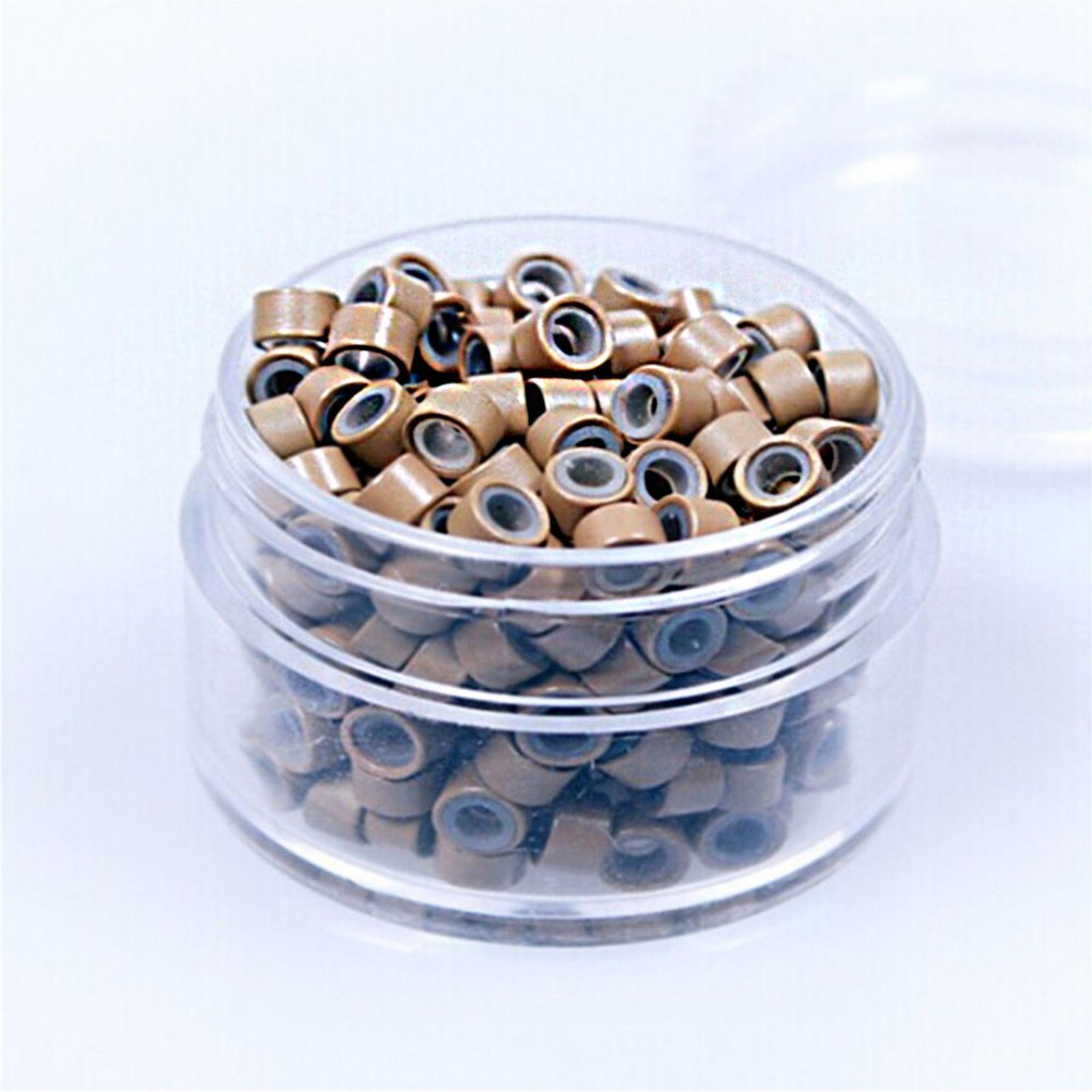 Micro Rings Brown Black Beige Micro Beads Silicone Lined Tip Hair Extensions 3mm