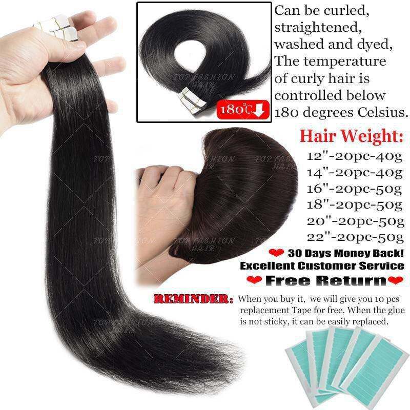 Tape In Extensions 100% Thick Human Hair Russian Remy Skin Weft Full Head Wavy