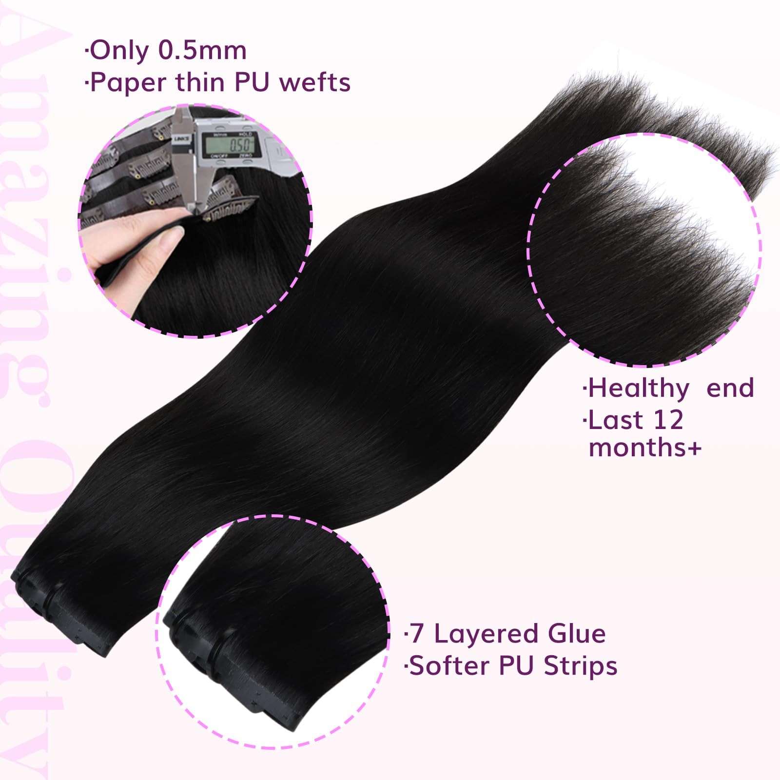 IDN BEAUTY Seamless Clip-In Human Hair Extensions Jet Black Real Remy Virgin