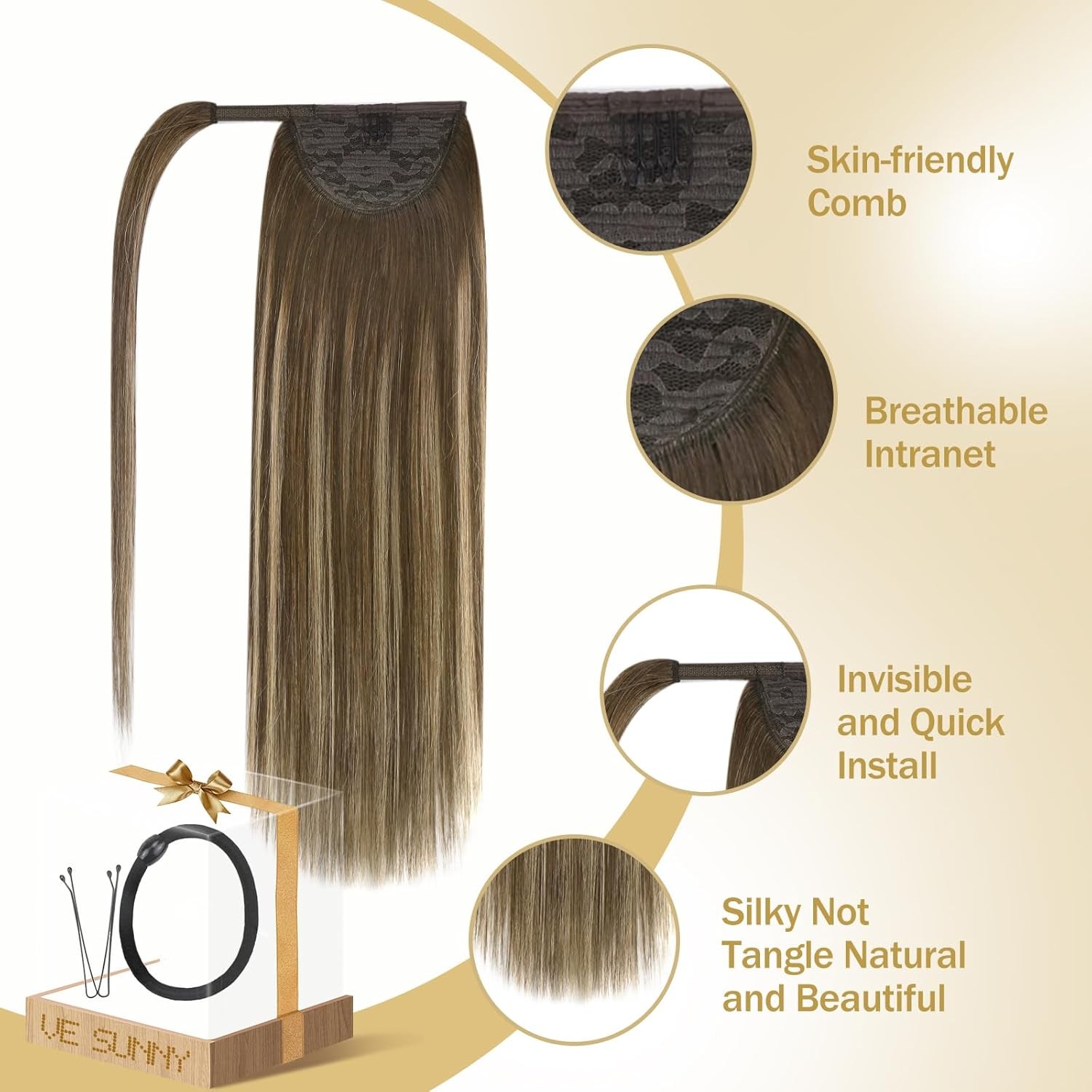 Sunny Hair PONYTAIL 22in Md. Brown Balayage Ombre Caramel Blonde Hair Extensions