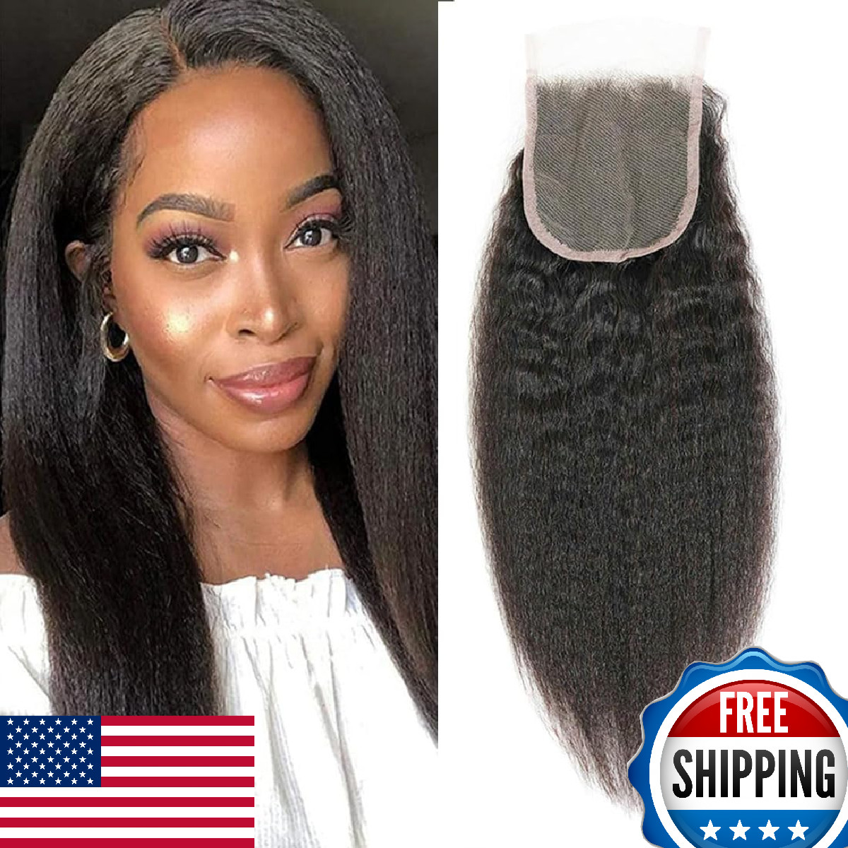 OLFORY 5×5 HD Lace Closure Yaki Kinky Straight Human Hair 12A Brazilian