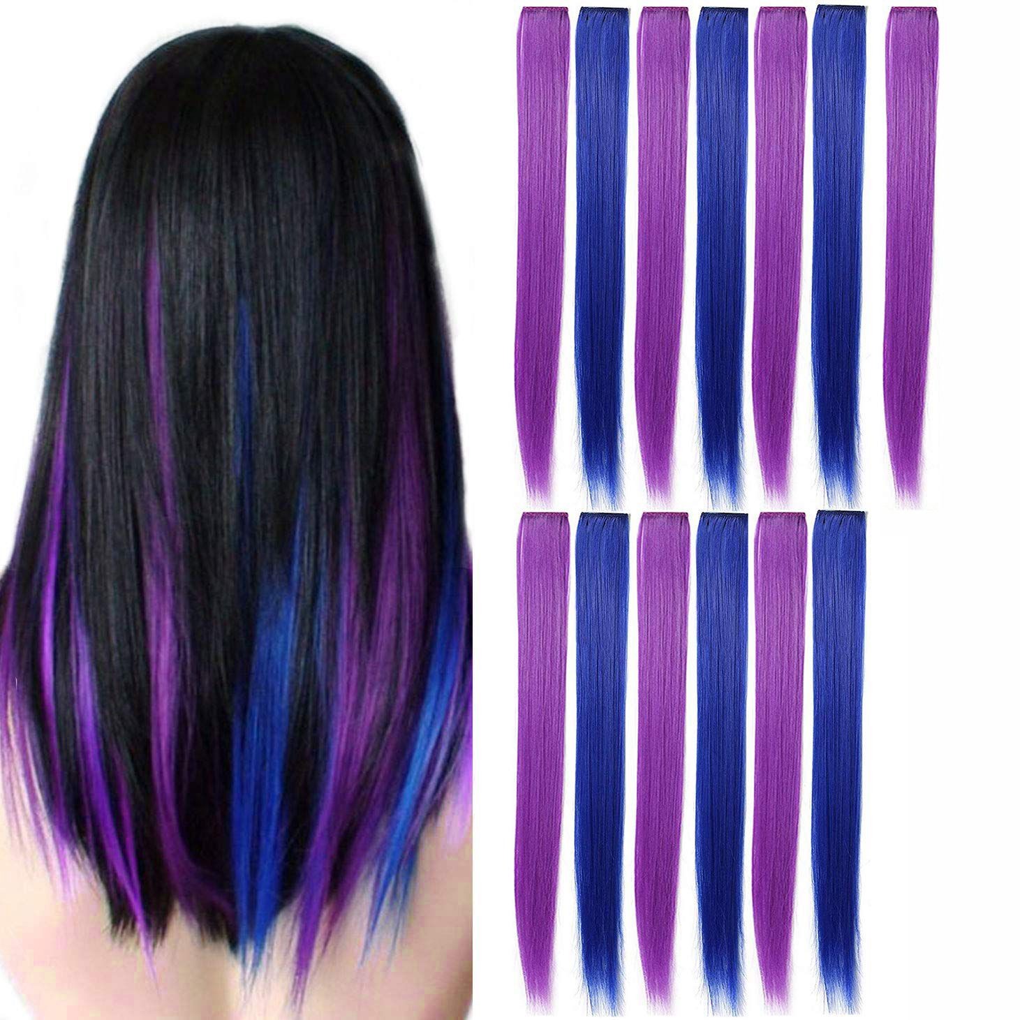 13 Pcs Colored Party Clip in Hair Extensions 55cm Straight9073