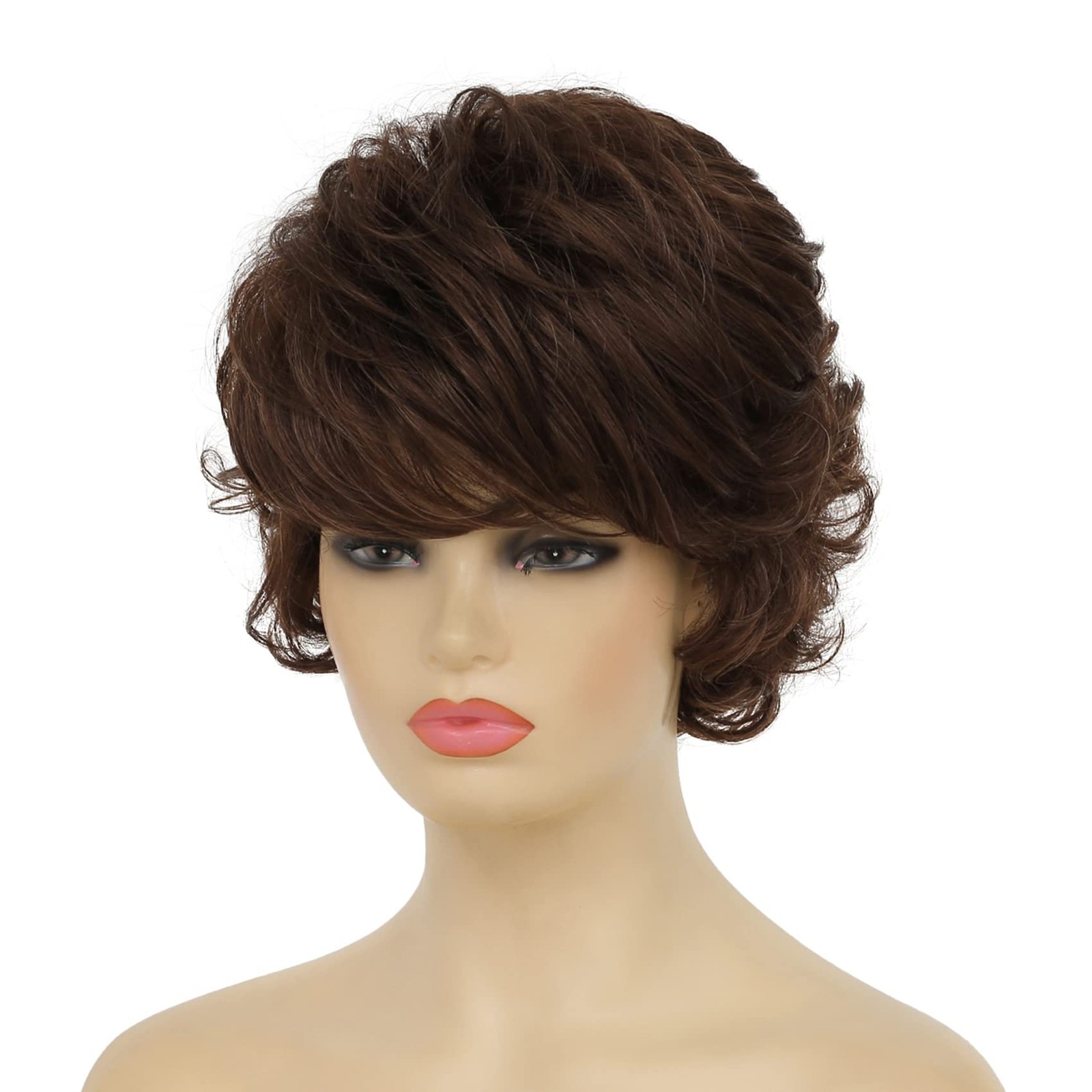 Sallcks Short Curly Brown Wig For Women Soft Synthetic Heat Resistant Hair