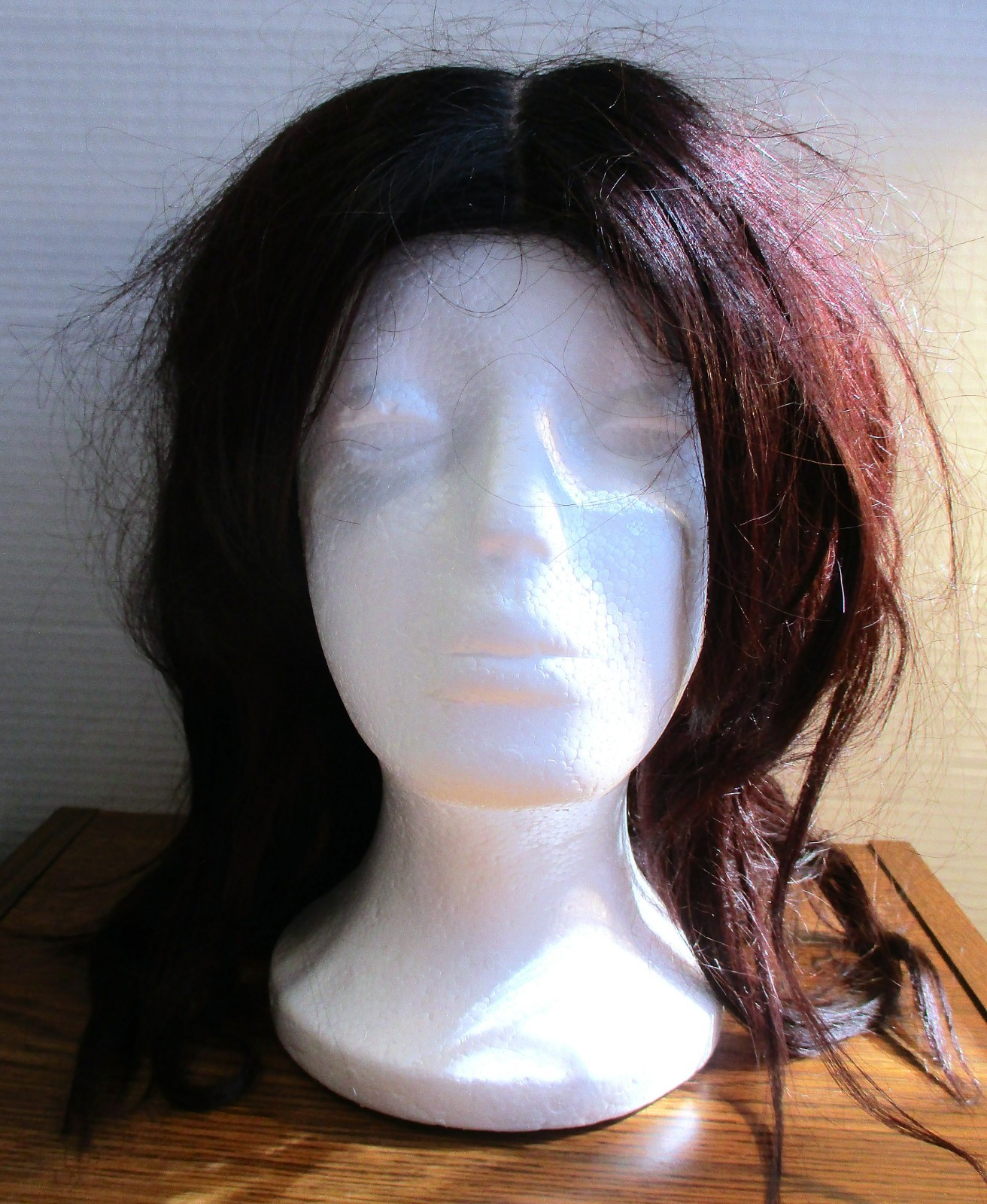 Shake-N-Go Curling Iron Safe Dark Brown with Red High Lights Synthetic Wig VGC A