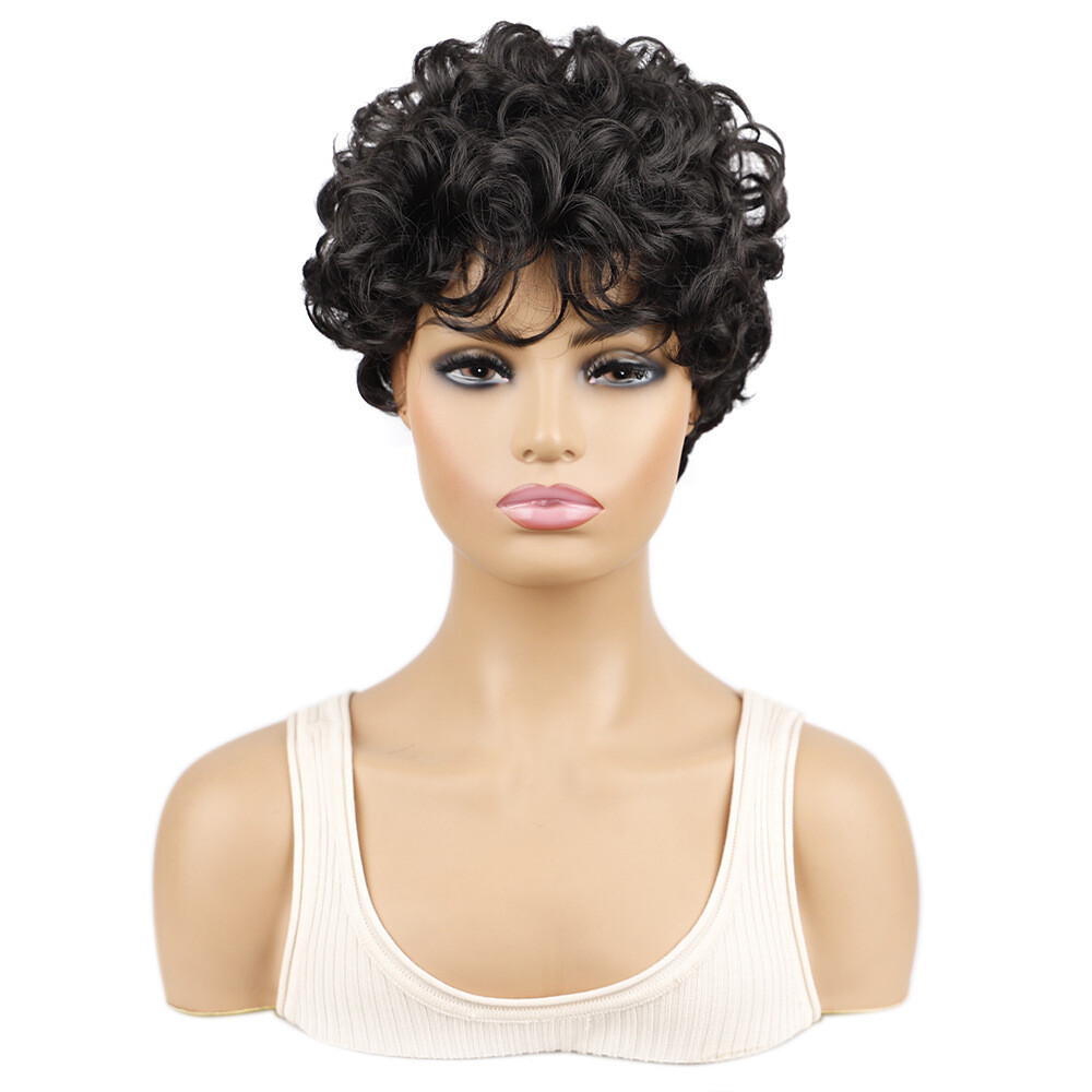 Black Dark Short Wavy Curly Wig Women Lady Synthetic Hair Natural Fashion Look