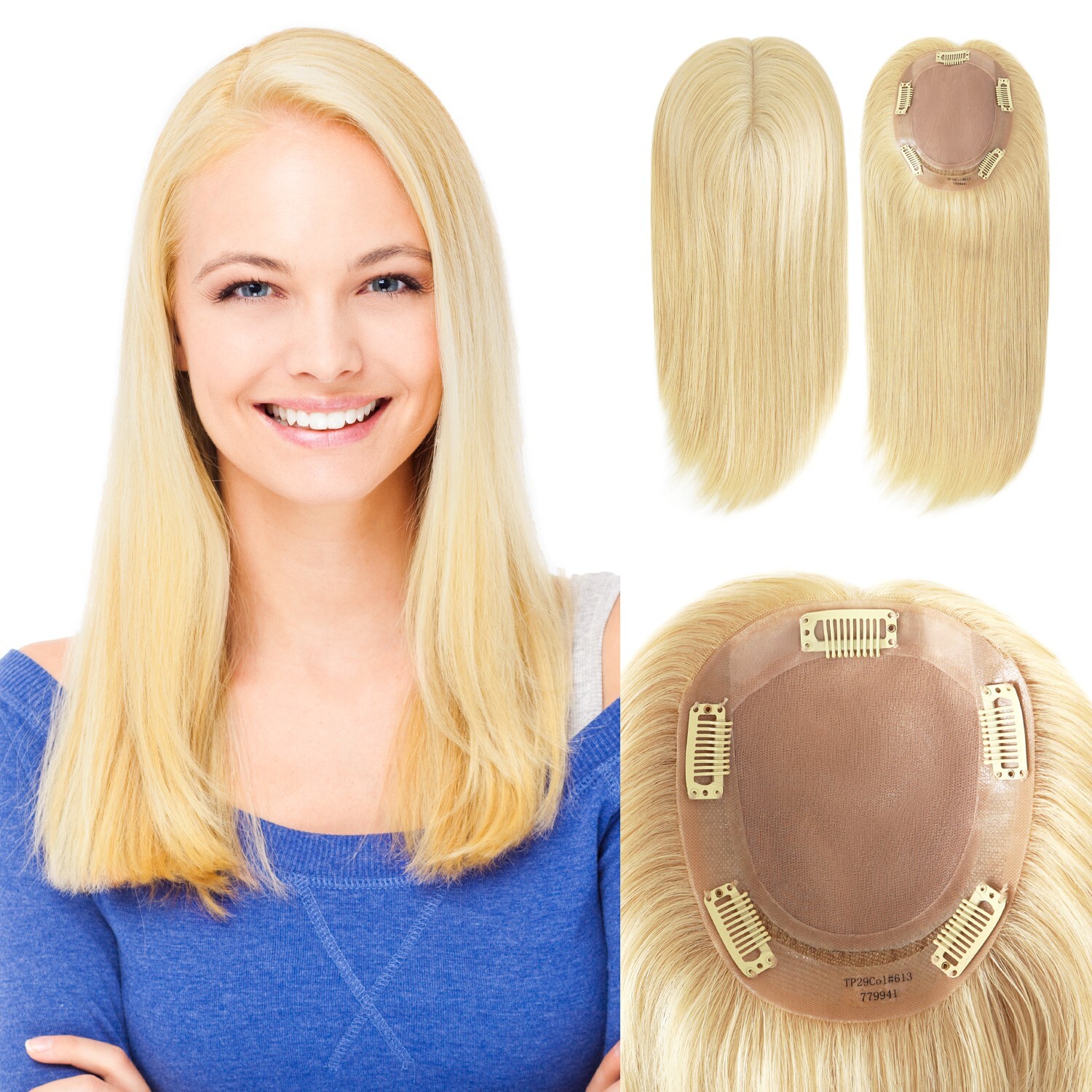 Women Top Pieces Human Remy Hair Topper Silk Top Chinese Hair Blonde 16” #613