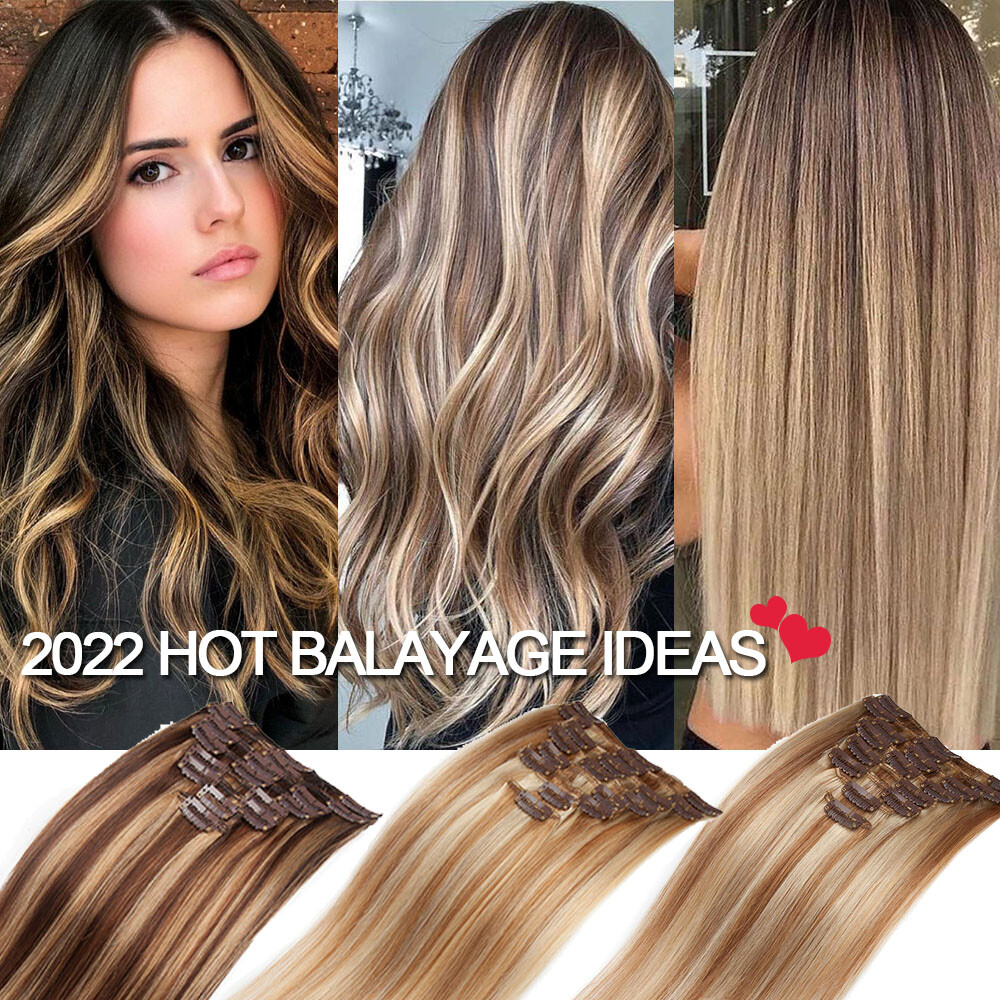 CLEARANCE Clip in 100% Real Human Hair Extensions 8 Pieces Remy Full Head 8″-24″