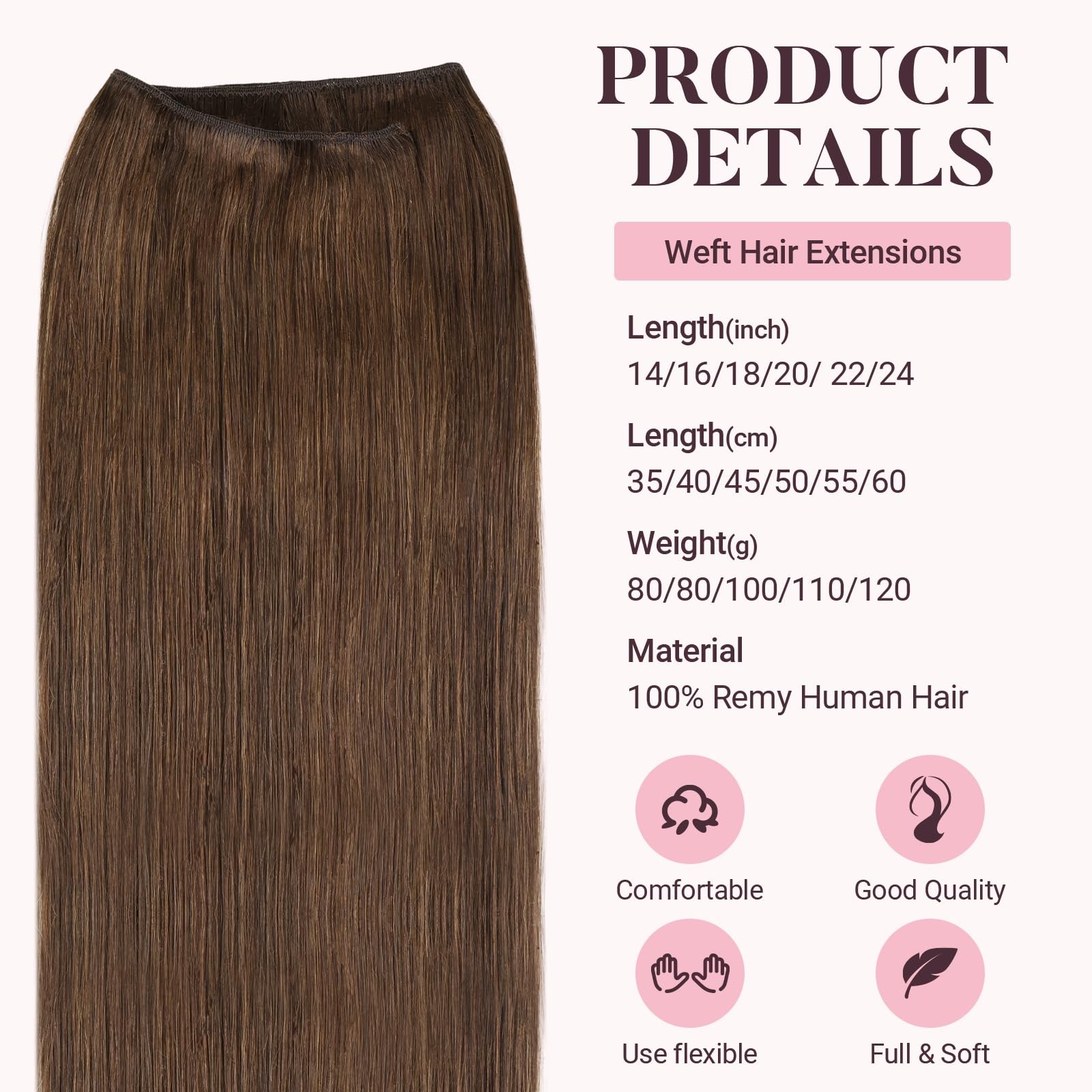Maxita Sew In Hair Extensions Real Human Hair 20 Inch 100G Chocolate Brown Remy