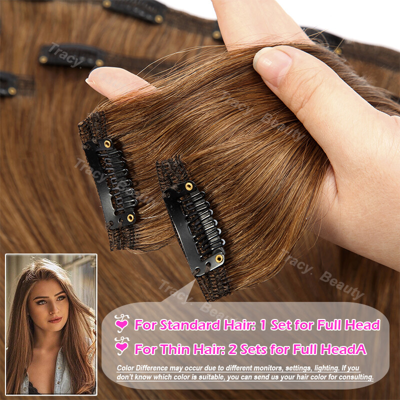 Double Weft Thick Clip In Extensions Virgin Human Hair Balayage Ombre Full Head