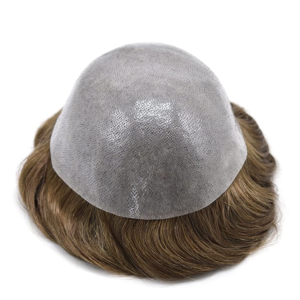 Mens Toupee HumanHairSystem AllTransparent Skin Replacement Durable PuHairpiece