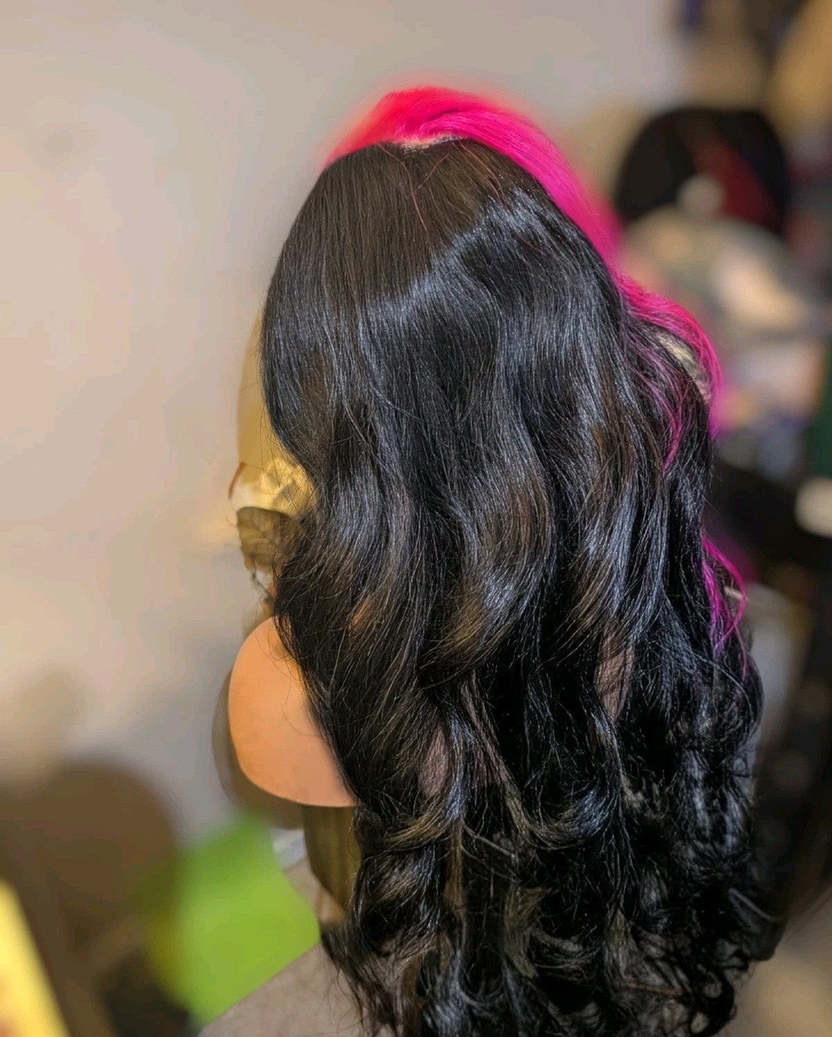 LACE FRONTAL Hot PINK AND BLACK HUMAN HAIR WIG