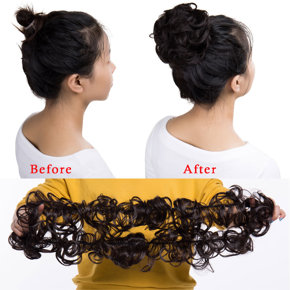 Long=Thick Hair Extension Scrunchie Wrap Messy Bun Updo Curly Ponytail Chignon H