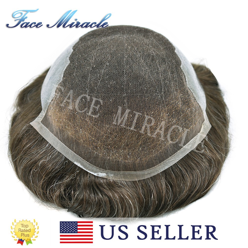 French Lace with PU Mens Toupee Human Hairpiece Natural Male Hair Prosthesis