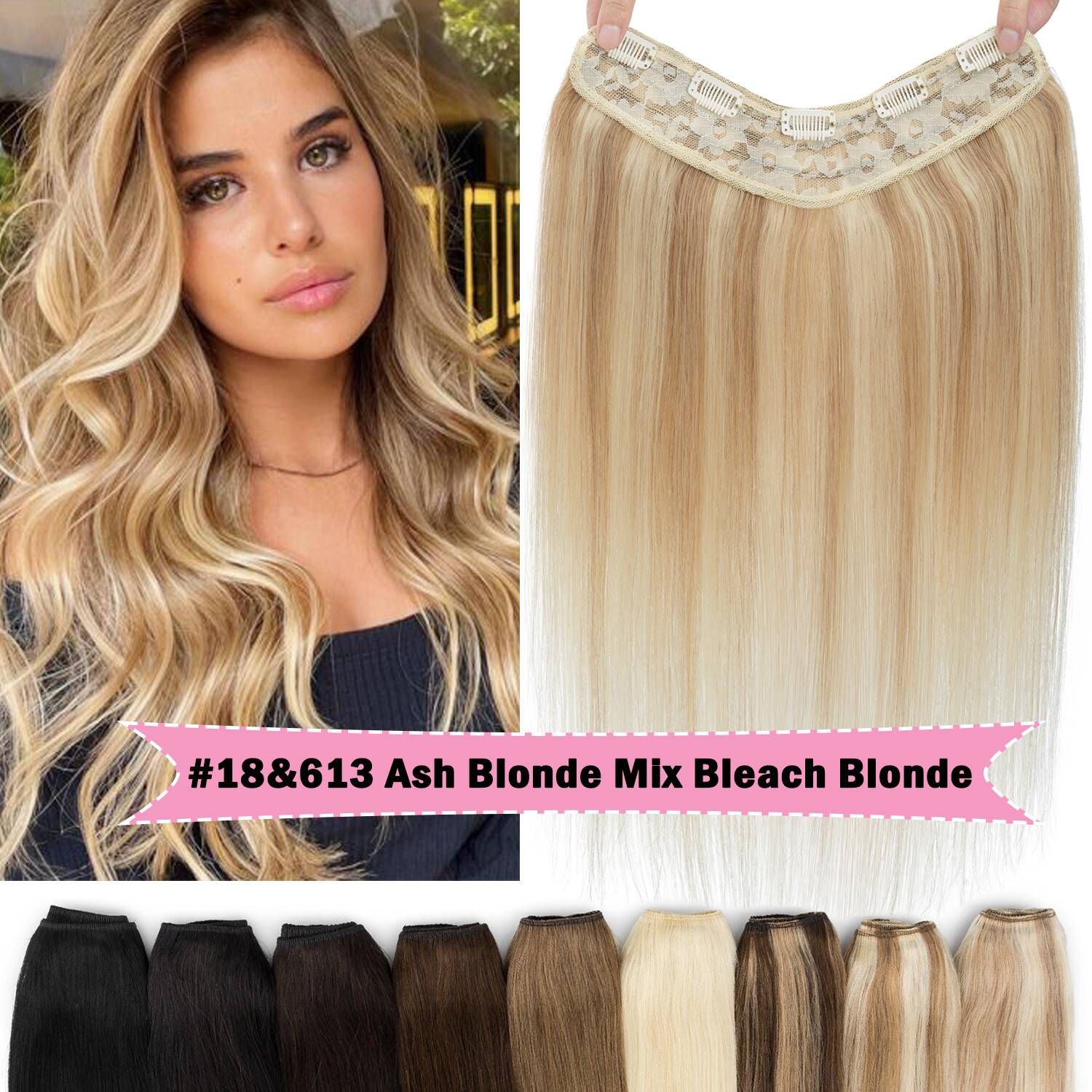 Invisible V Shape Remy Human Piece Hair Extensions U Part One Piece THICK 100G