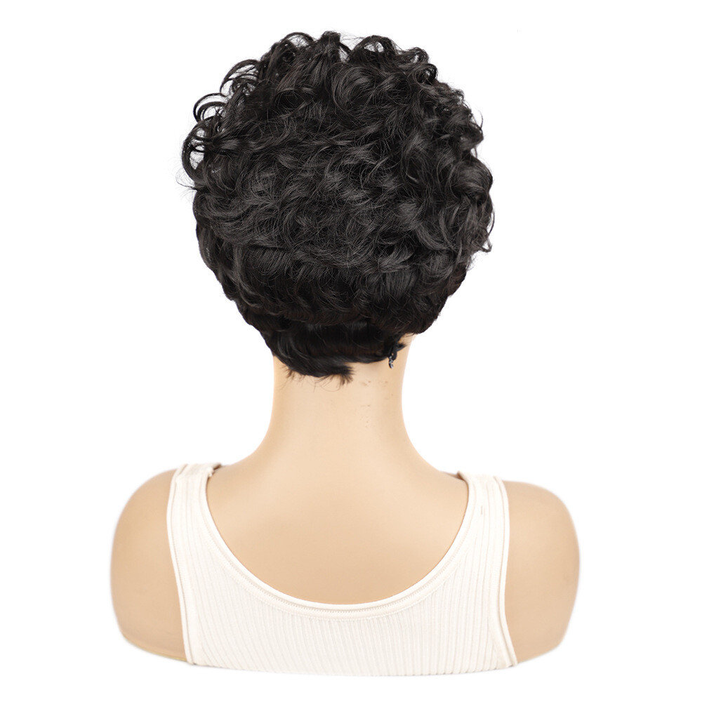 Black Dark Short Wavy Curly Wig Women Lady Synthetic Hair Natural Fashion Look