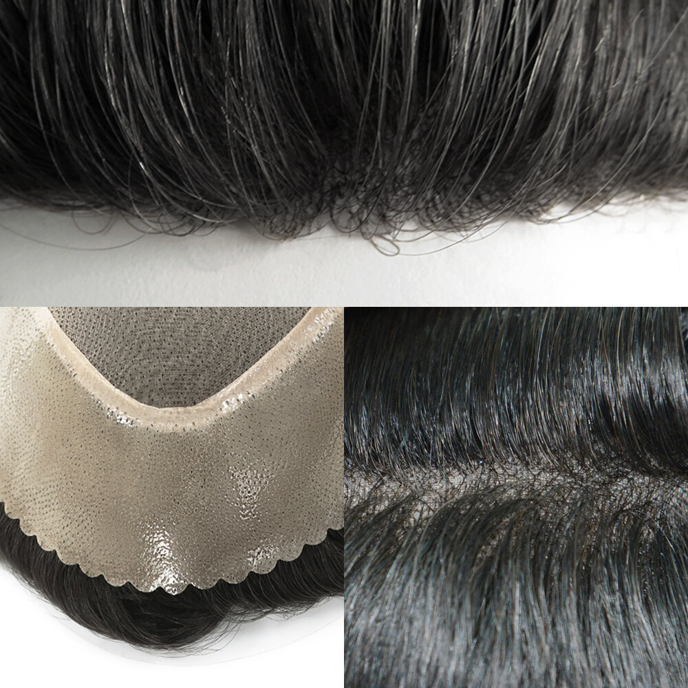 Toupee Mens Human Hair Skin Mono PU Replecement System Hair Pieces Hairpiece8X10