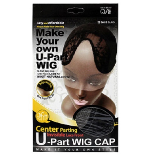 Qfitt Center Parting Invisible Lace Front U-Part Wig Cap #5015 Black