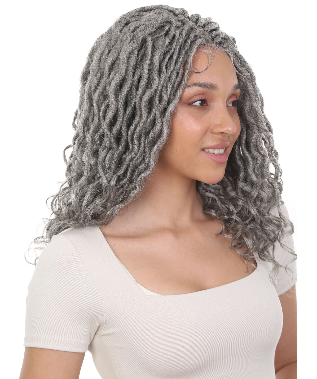 LUXLUXE Andrea 4×4 Curly Long 4X4 Hand Tied Lace Braid Wig