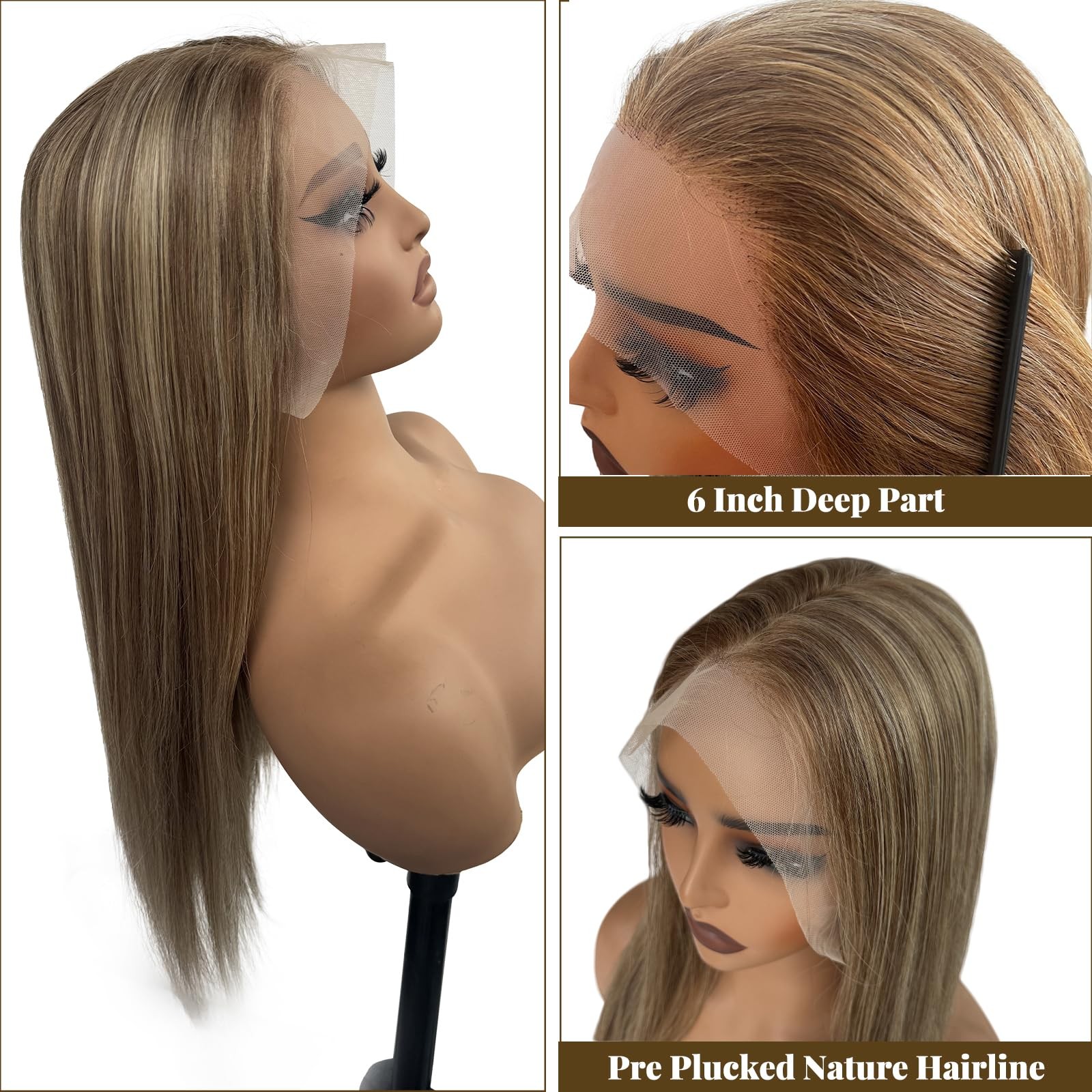 Belaved 22 Inch Ombre Lace Front Wig Human Hair 13X6 Straight Highlight Light