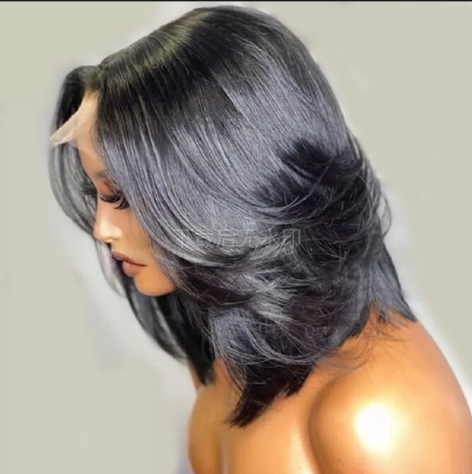 4×4 Lace Front Human Hair Wig for Women Middle Part Short Bob Cut