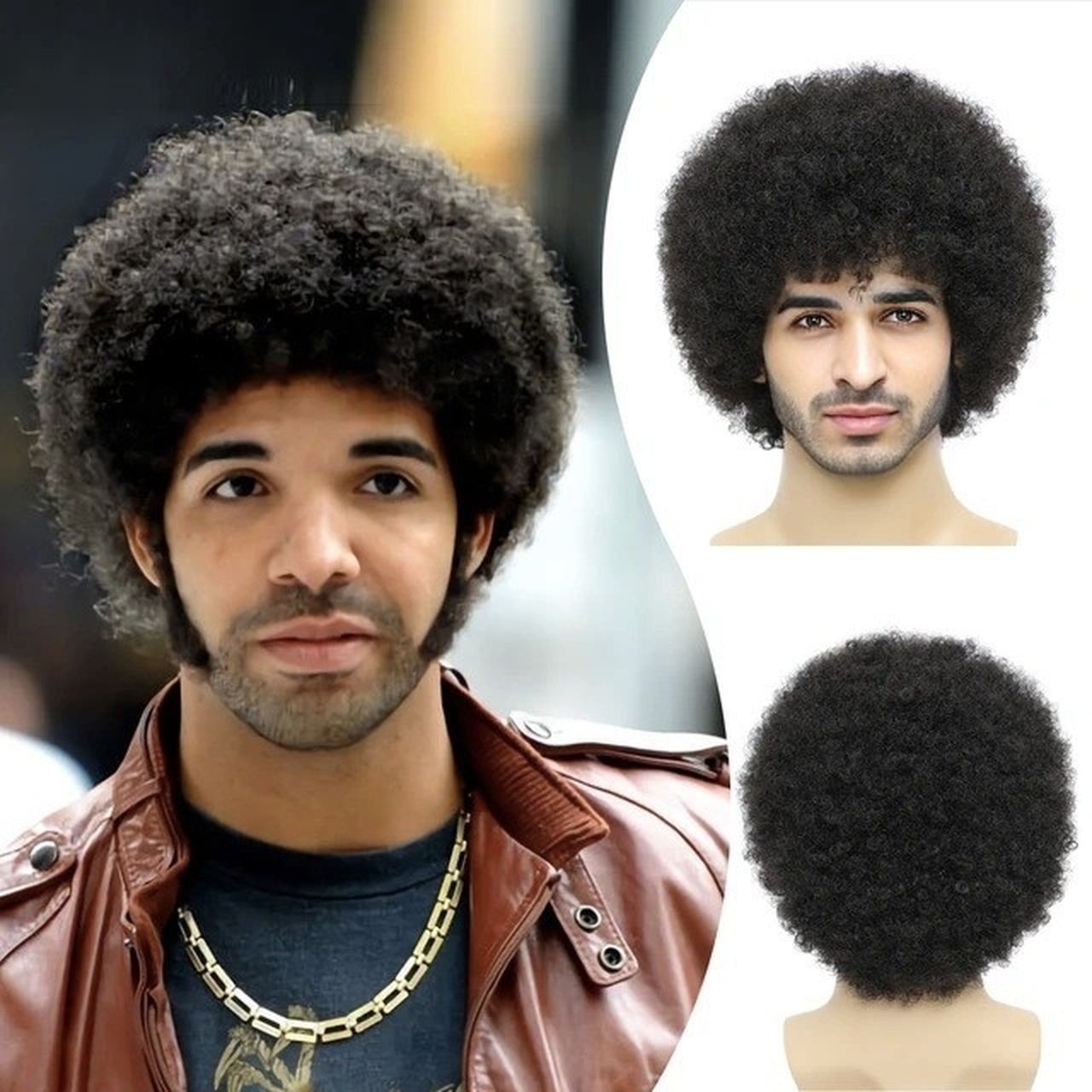 Mens Afro Wig Short Curly Black Synthetic Hair Wig Fluffy Costume Cosplay Wig