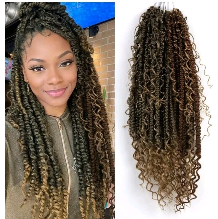 Pretwisted Passion Twist Hair with Curly ends T27 – 18in – 72 Roots – PreLooped