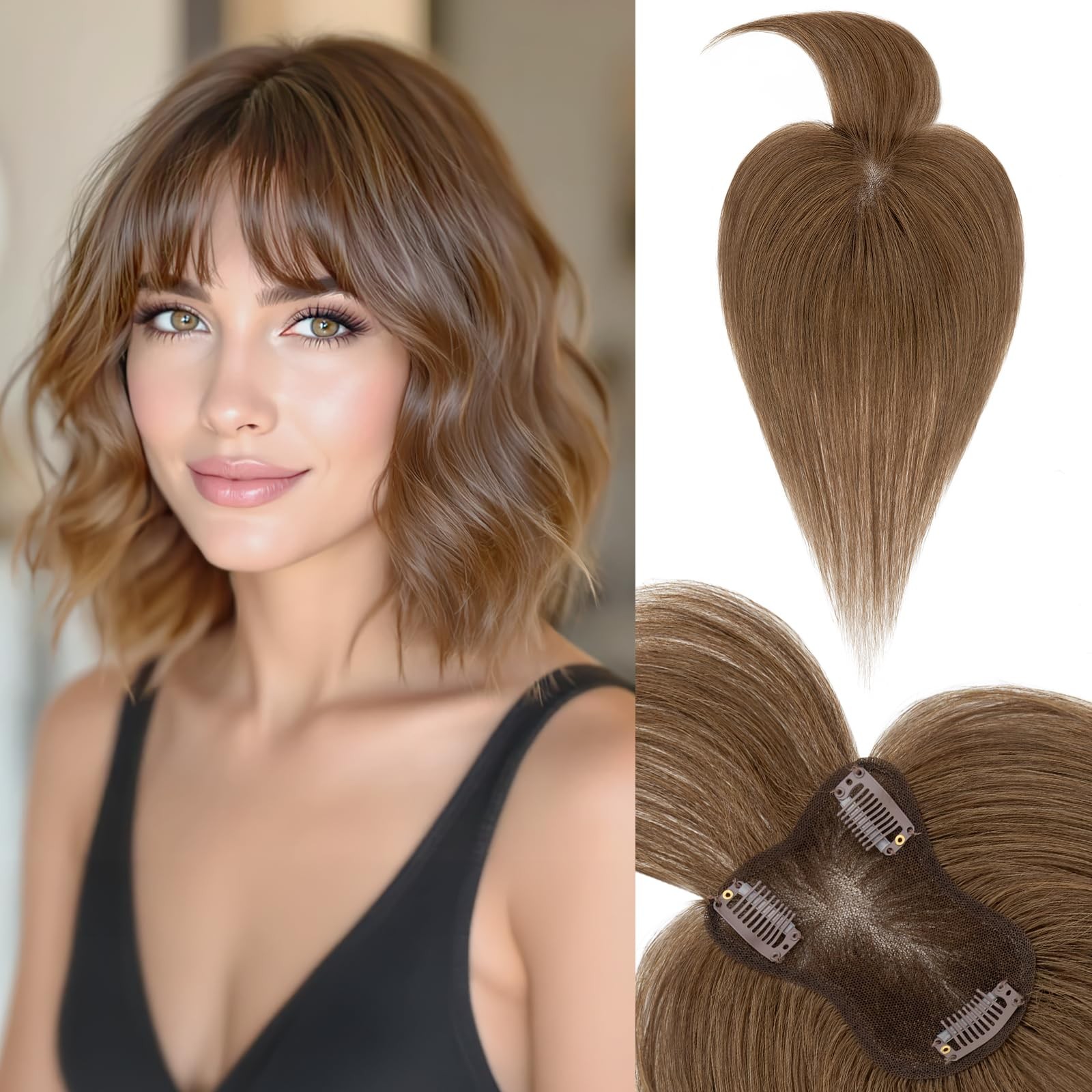 Sego Human Hair Toppers Bangs For Women Double-Layer Hand-Stitched Thinning