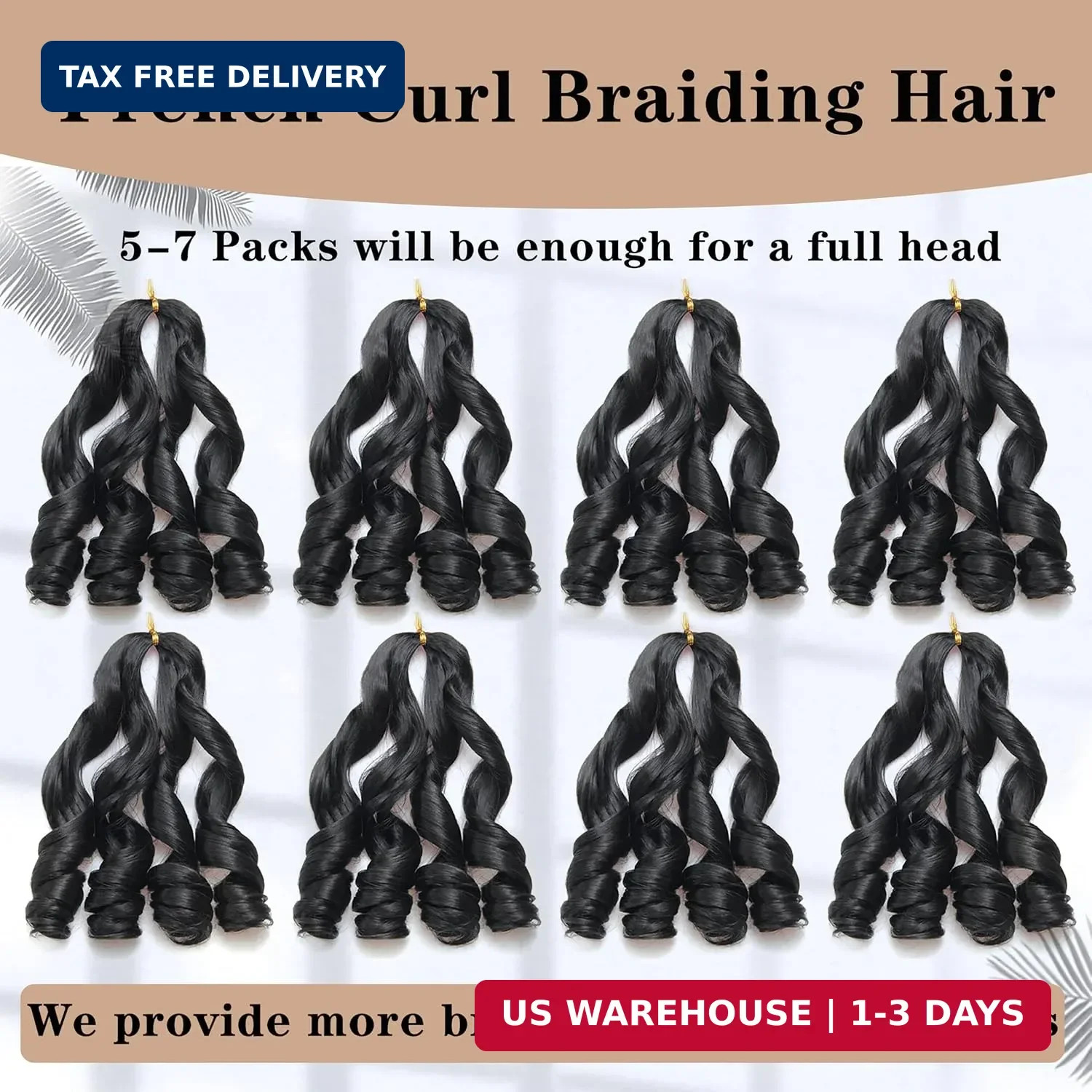 French Curl Braiding Hair, 1B, 12 Inch, 8 Packs | French Curl Crochet Braids, Cu