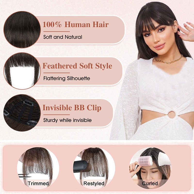 100% Remy Human Hair Bangs Fringe Clip in Air Thin Topper Hairpiece Extensions