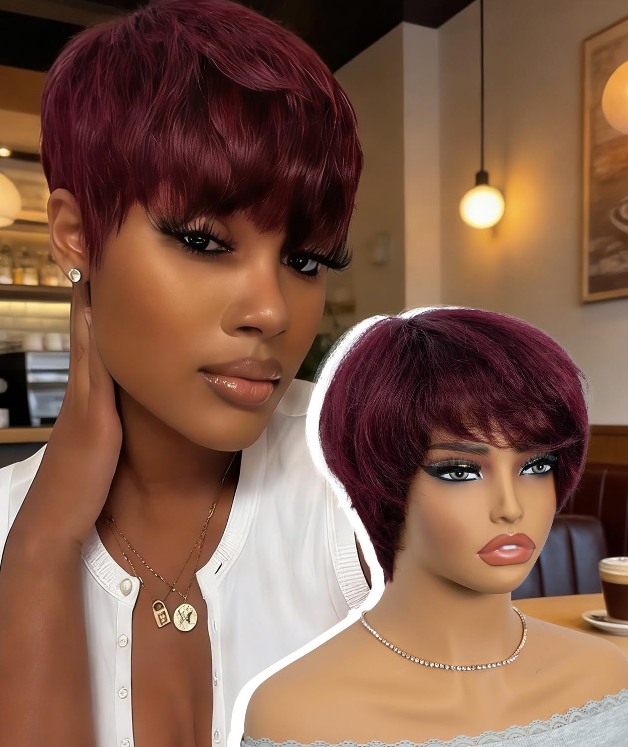 QVR Pixie Cut Wig Human Hair Wigs with Bangs Short Wigs for Black Women Human…