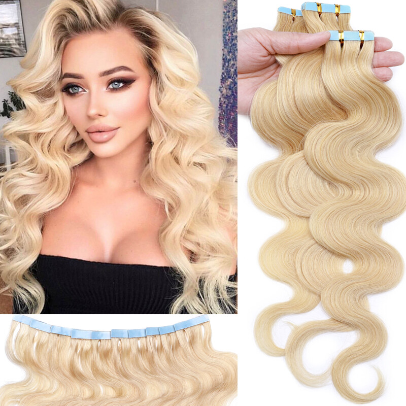 CLEARANCE Wavy Tape In 100% Real Human Hair Extensions Skin Weft Thick Full Head